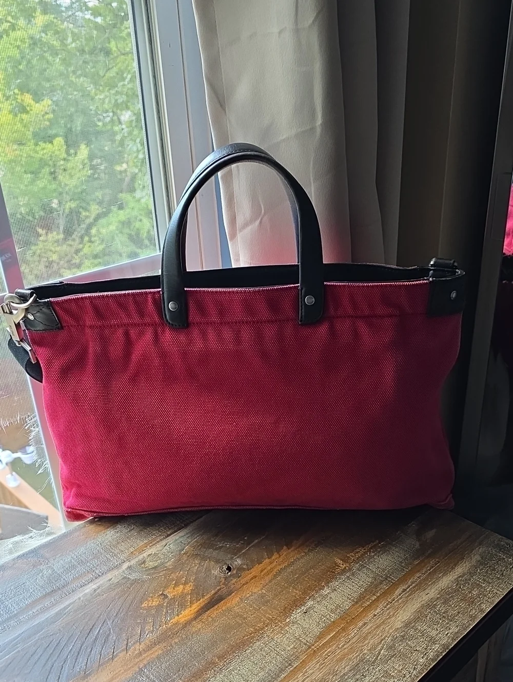 Jack Spade Red Canvas Briefcase Tote with Leather Handles